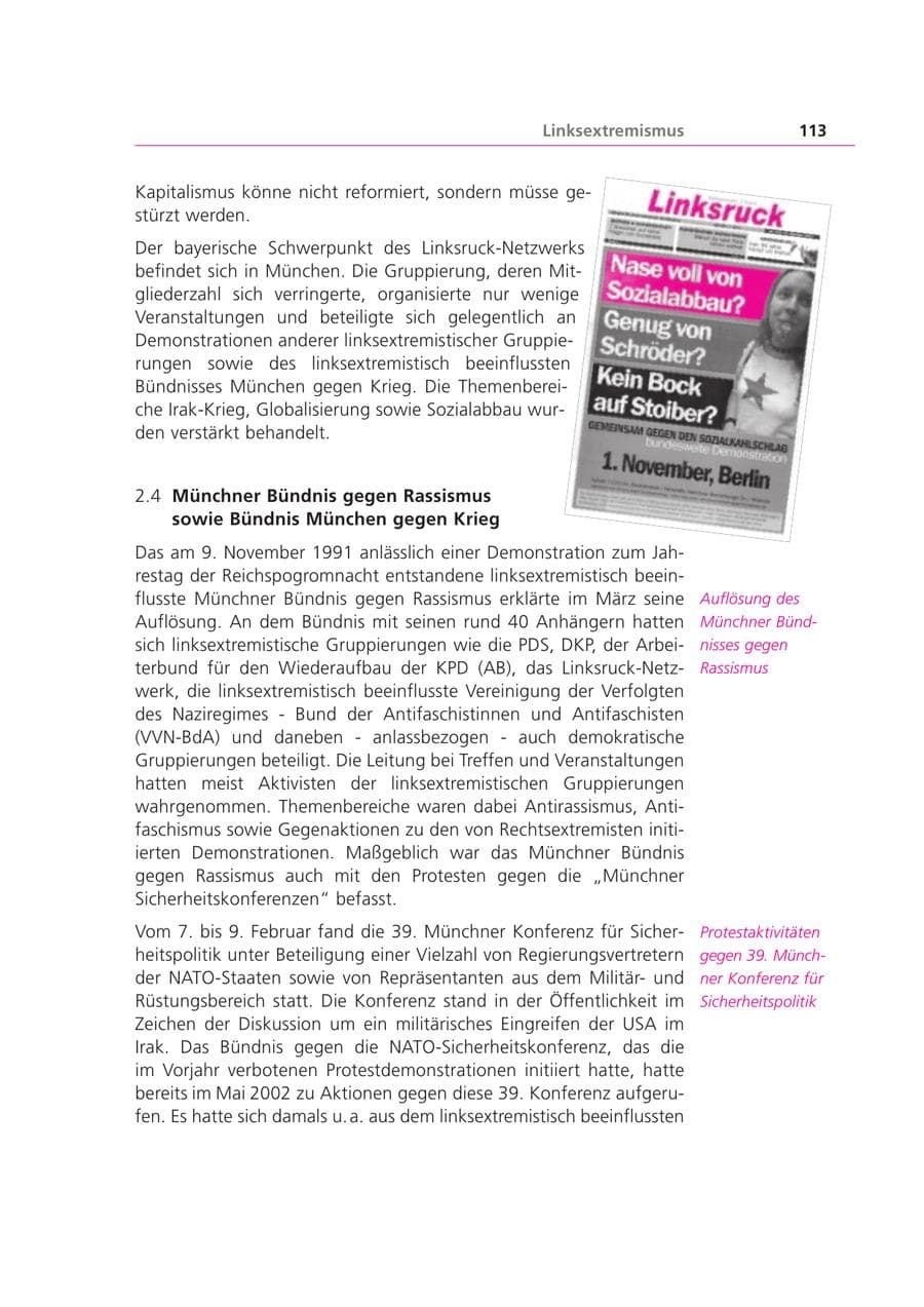 Seite 113 des Verfassungsschutzbericht 2003 Bayern