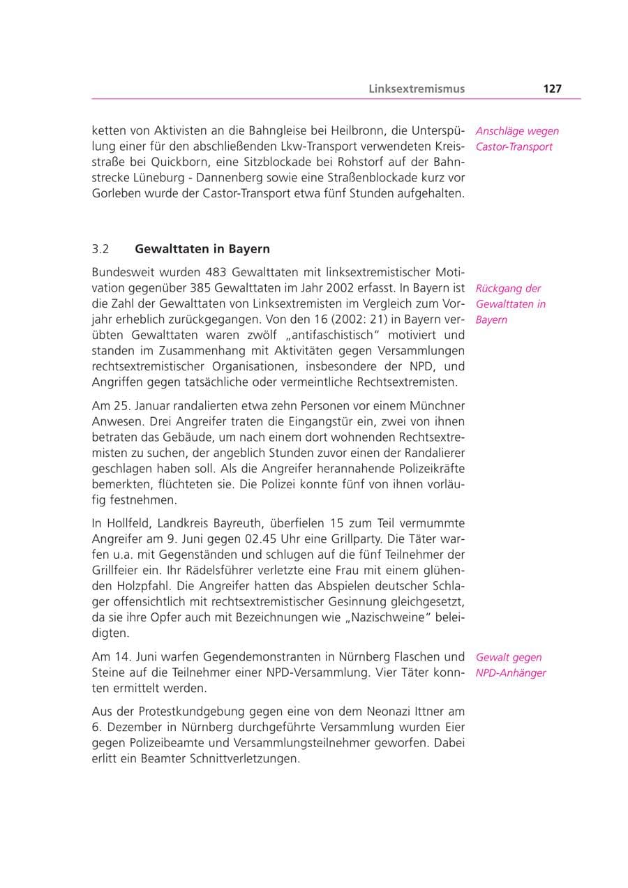 Seite 127 des Verfassungsschutzbericht 2003 Bayern