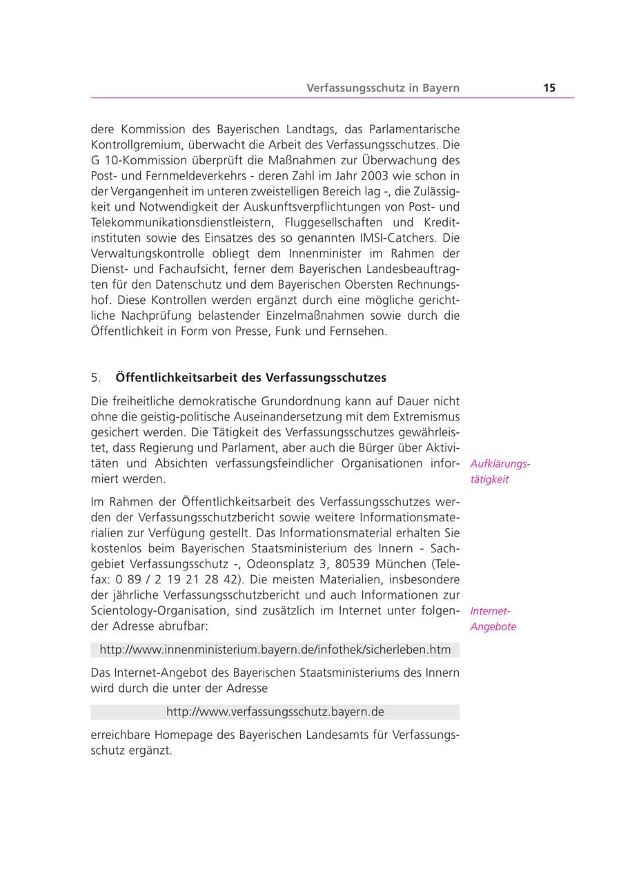 Seite 15 des Verfassungsschutzbericht 2003 Bayern