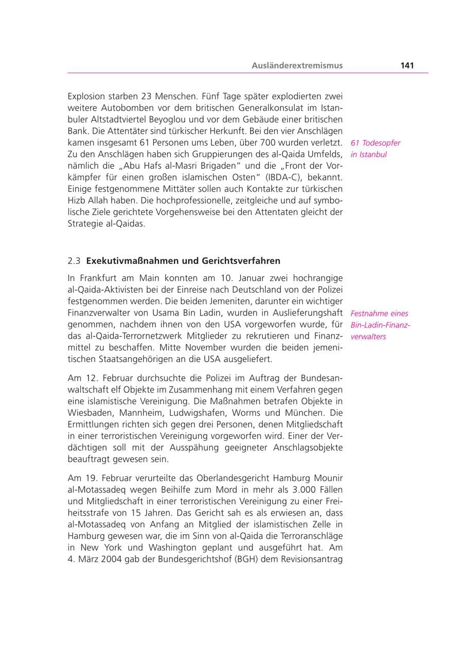Seite 141 des Verfassungsschutzbericht 2003 Bayern