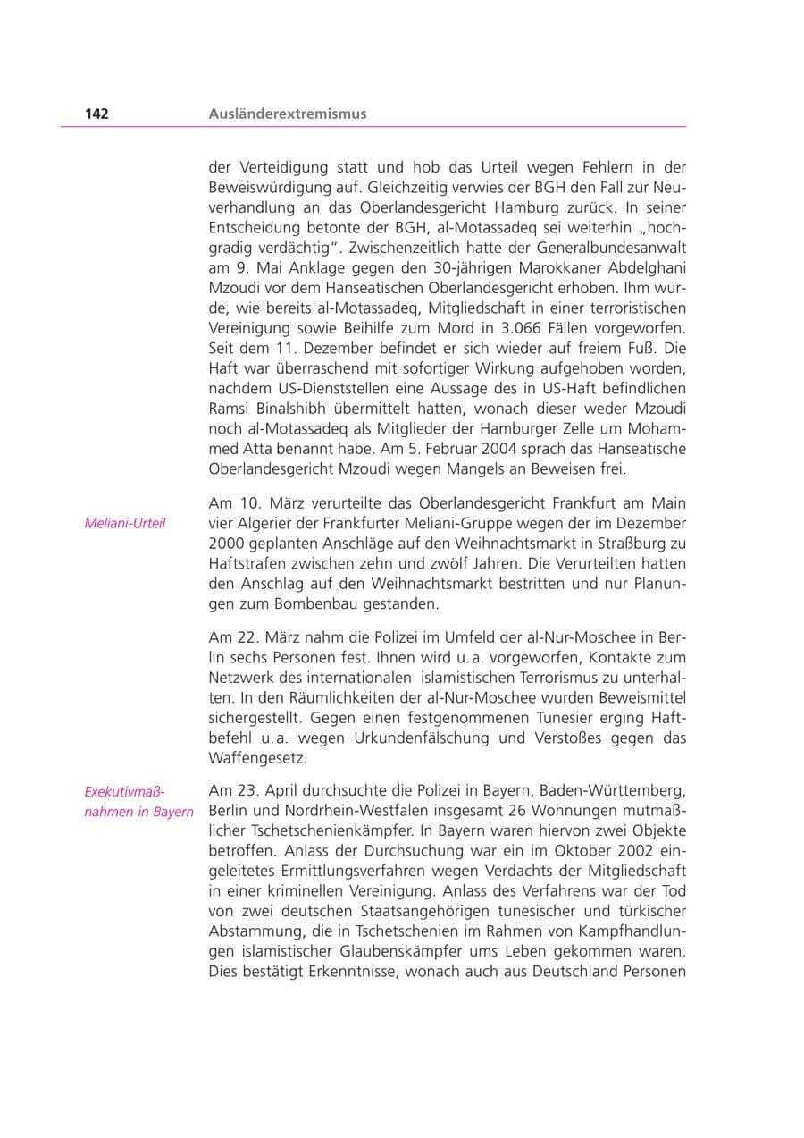 Seite 142 des Verfassungsschutzbericht 2003 Bayern