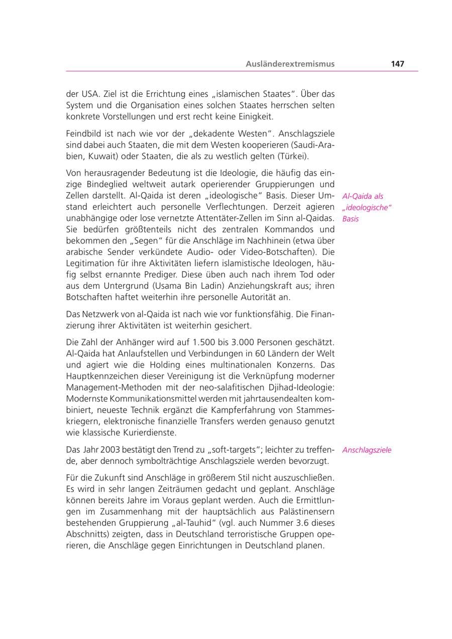 Seite 147 des Verfassungsschutzbericht 2003 Bayern