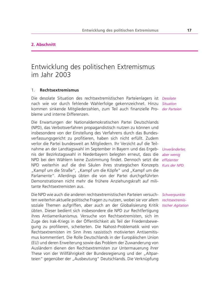 Seite 17 des Verfassungsschutzbericht 2003 Bayern