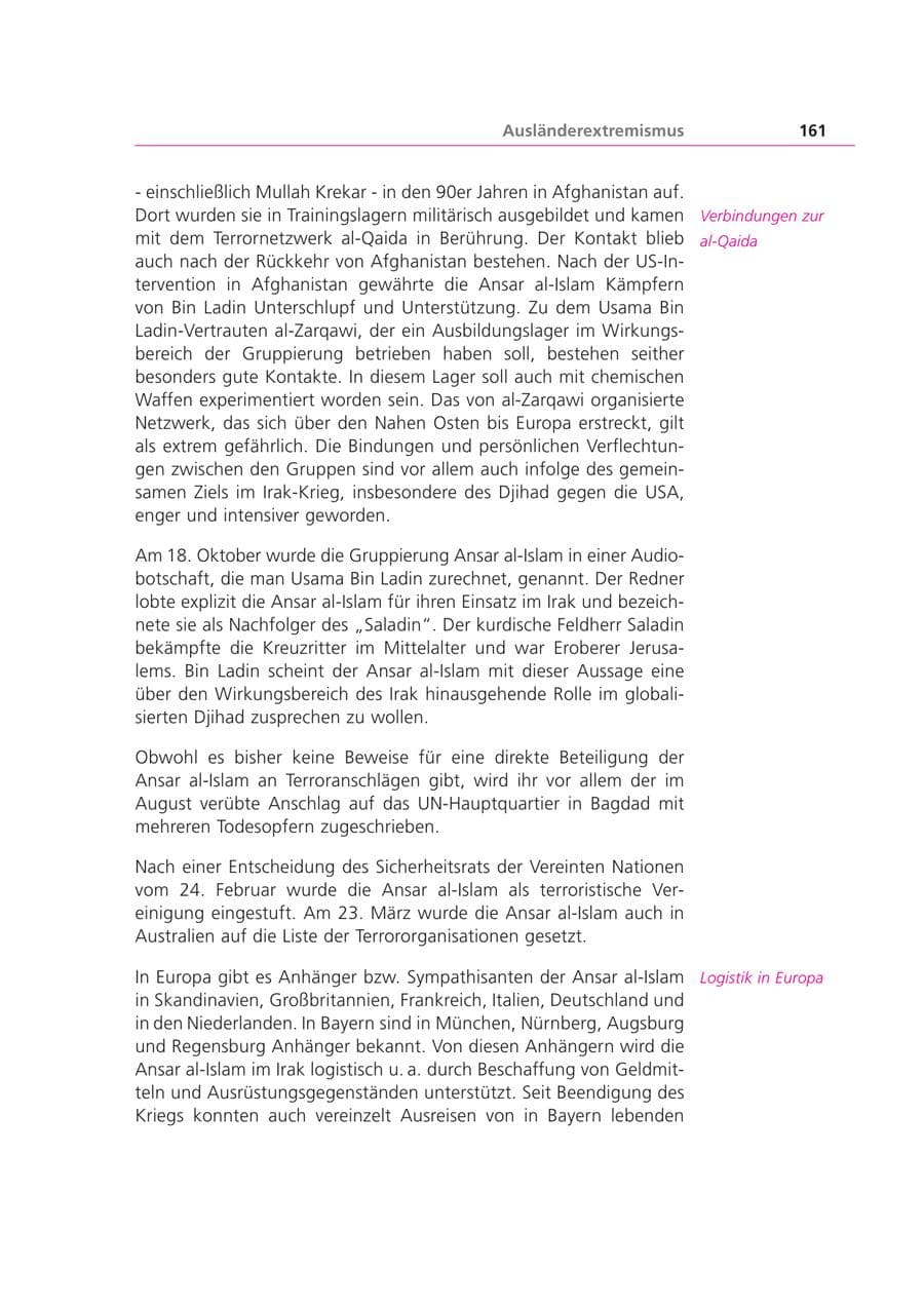 Seite 161 des Verfassungsschutzbericht 2003 Bayern