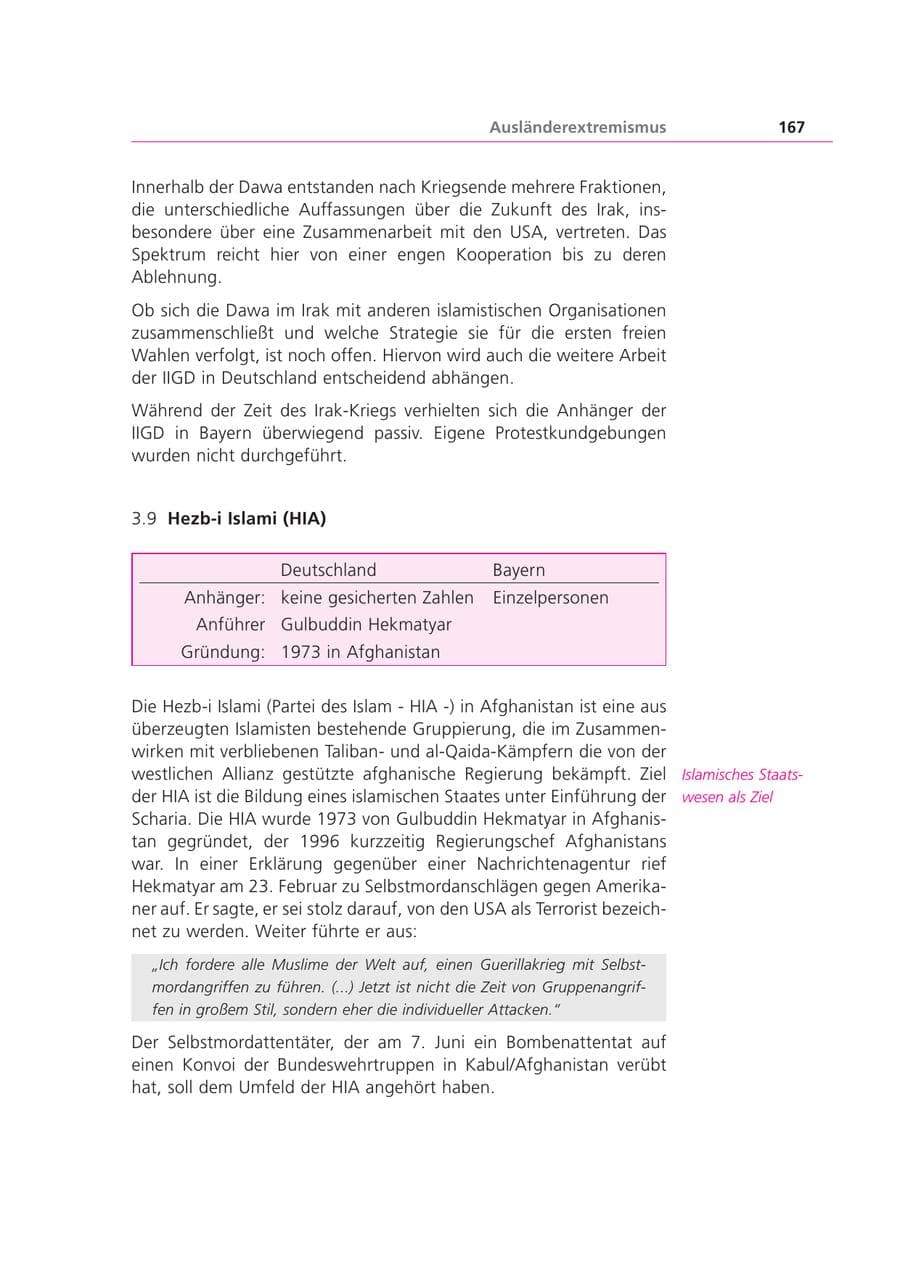 Seite 167 des Verfassungsschutzbericht 2003 Bayern