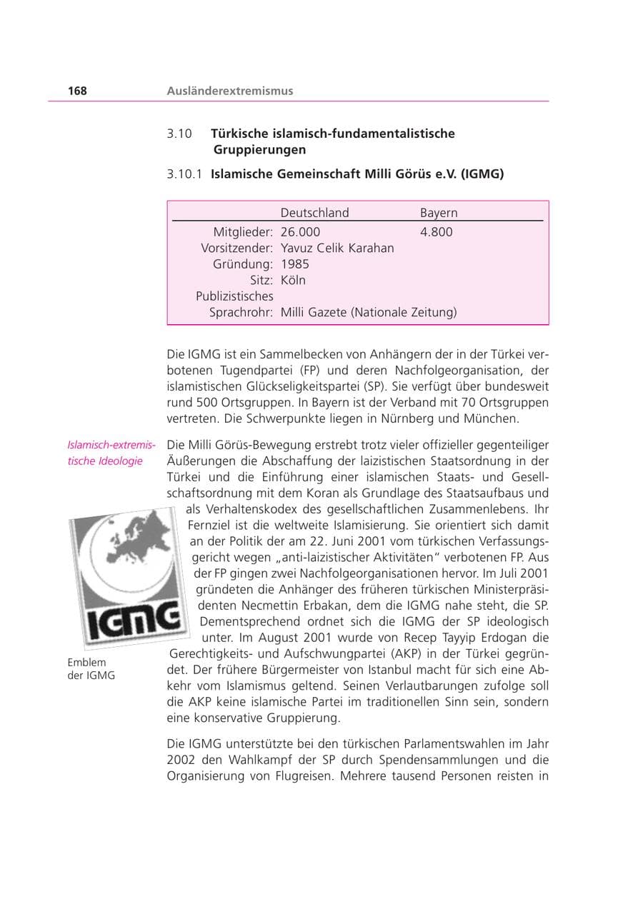 Seite 168 des Verfassungsschutzbericht 2003 Bayern