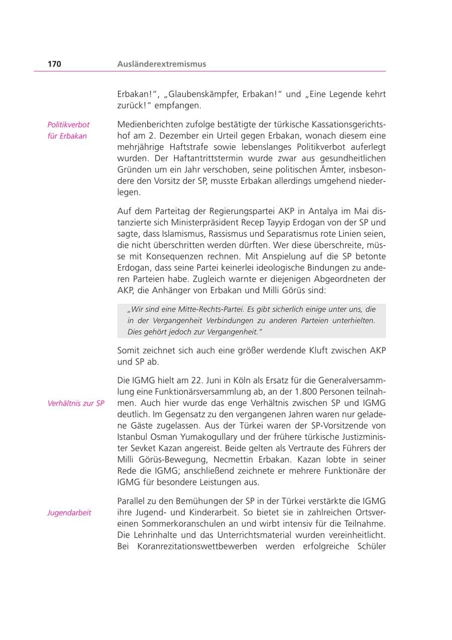 Seite 170 des Verfassungsschutzbericht 2003 Bayern
