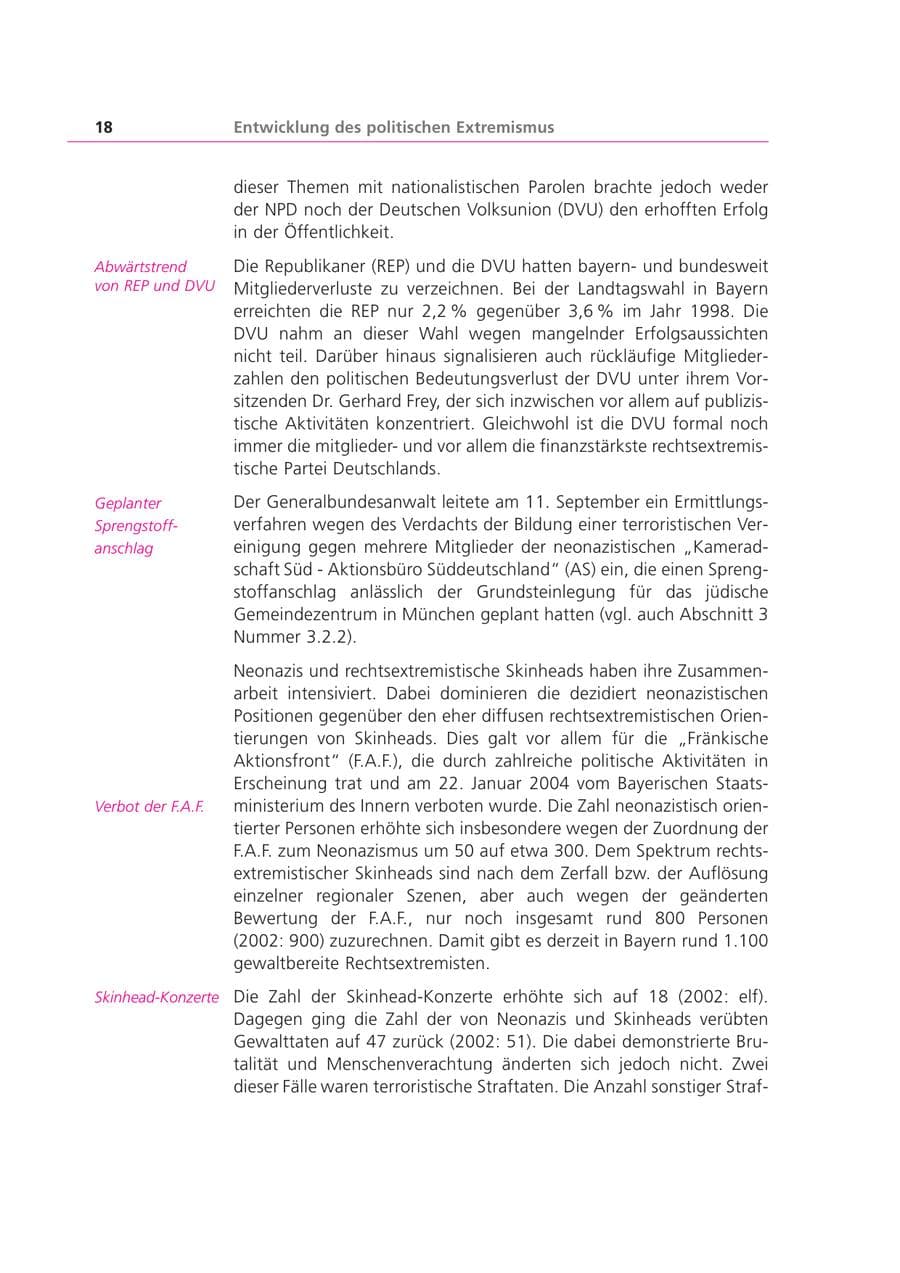 Seite 18 des Verfassungsschutzbericht 2003 Bayern
