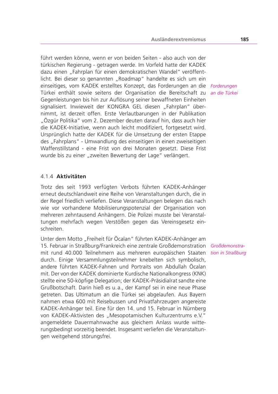 Seite 185 des Verfassungsschutzbericht 2003 Bayern