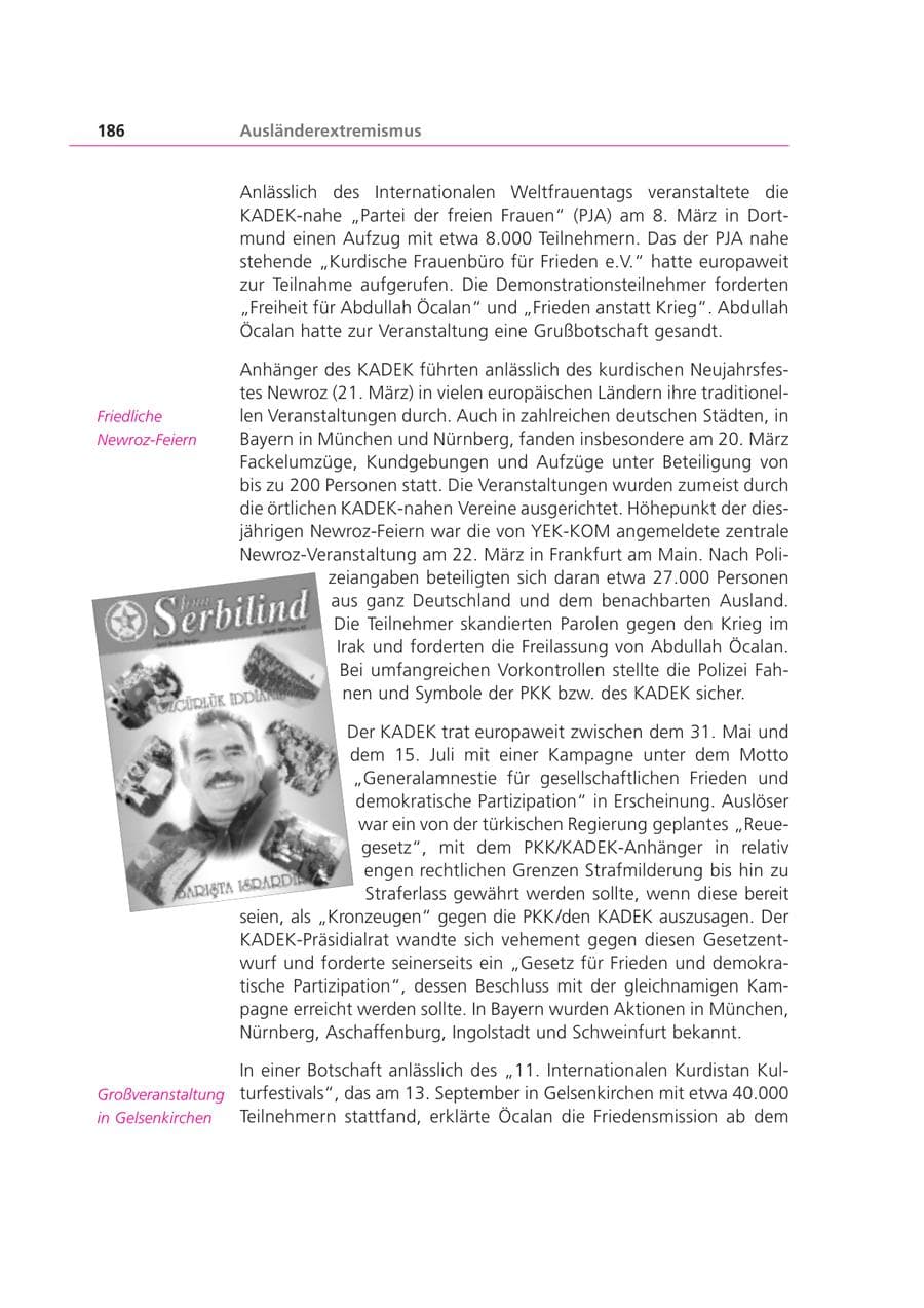 Seite 186 des Verfassungsschutzbericht 2003 Bayern