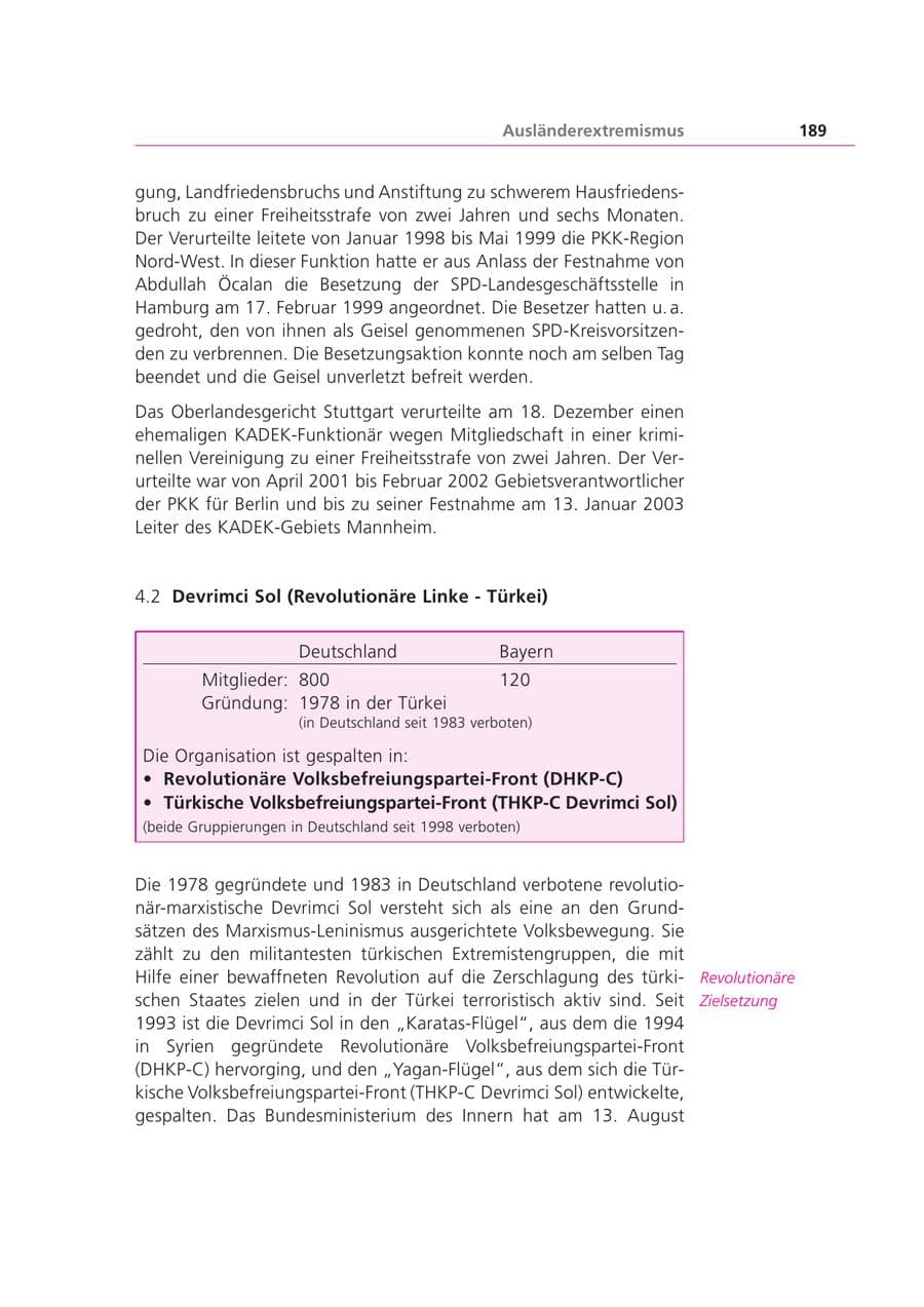 Seite 189 des Verfassungsschutzbericht 2003 Bayern