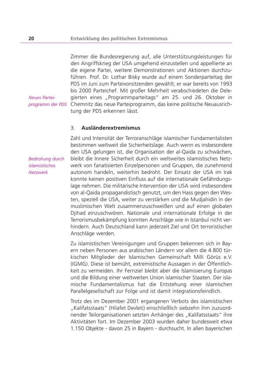 Seite 20 des Verfassungsschutzbericht 2003 Bayern