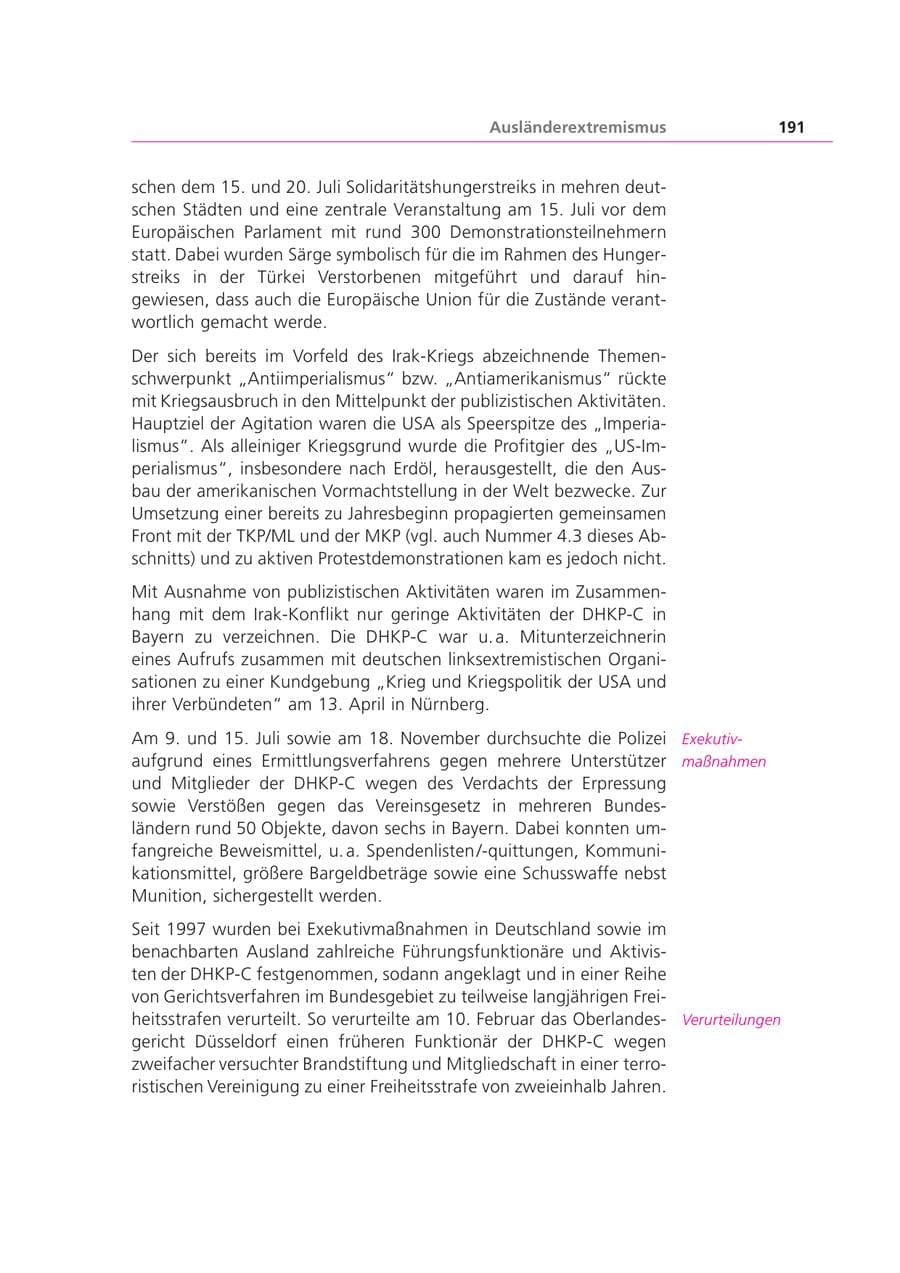 Seite 191 des Verfassungsschutzbericht 2003 Bayern