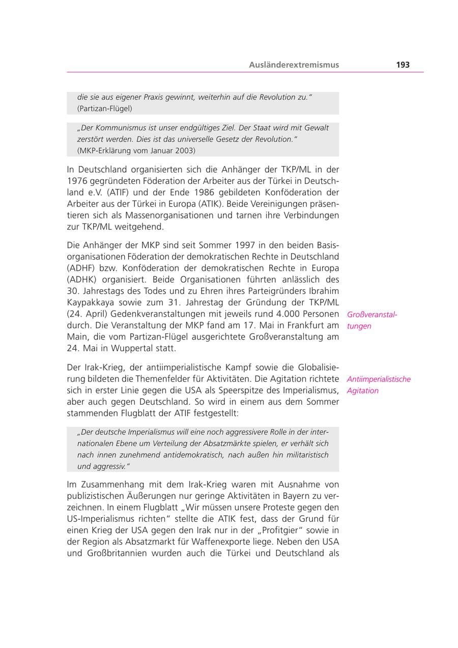 Seite 193 des Verfassungsschutzbericht 2003 Bayern