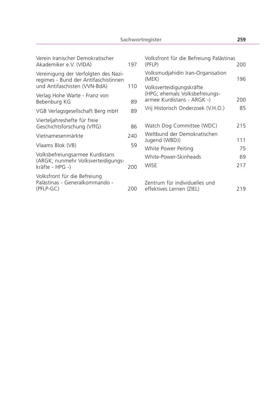 Seite 259 des Verfassungsschutzbericht 2003 Bayern
