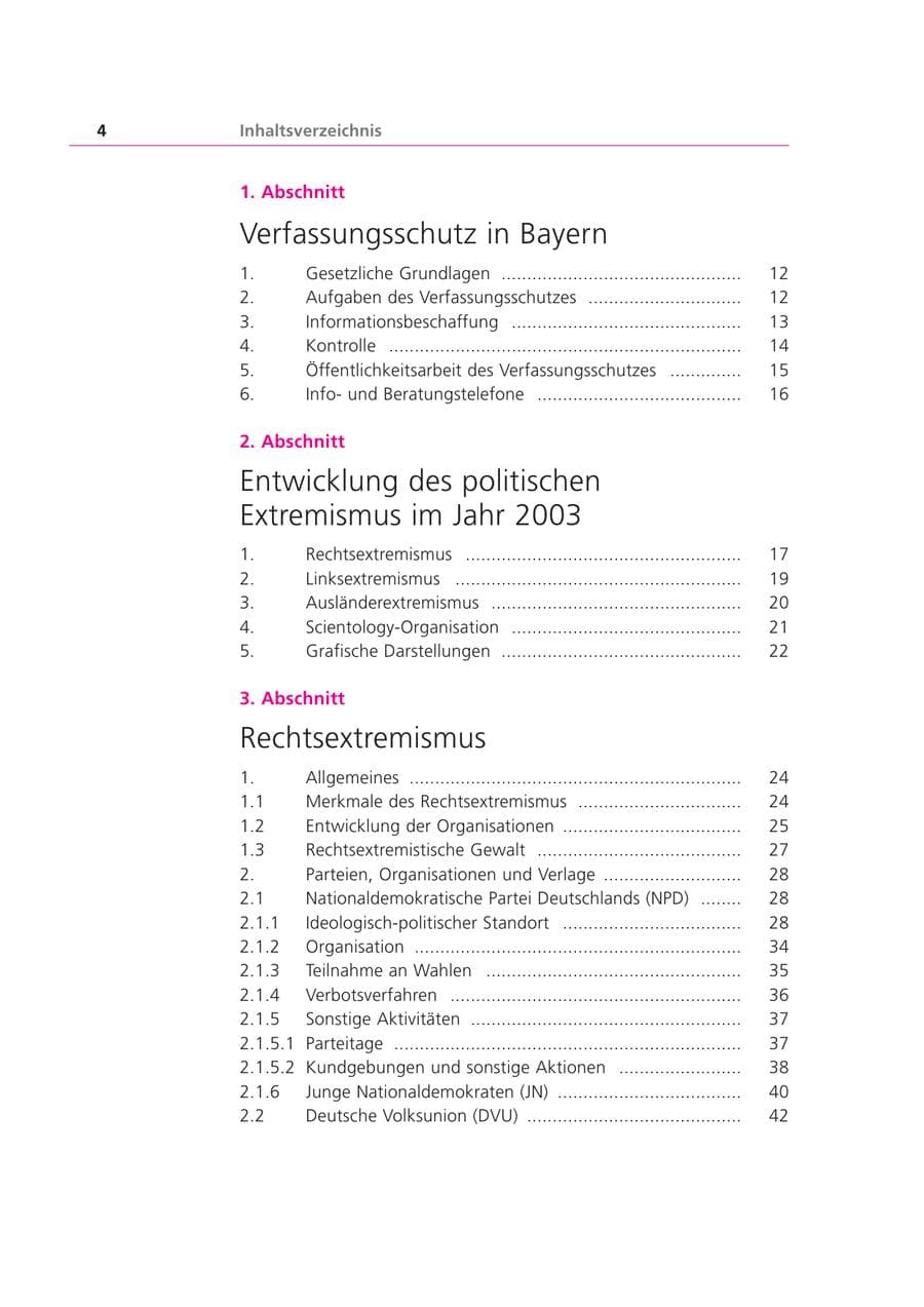 Seite 4 des Verfassungsschutzbericht 2003 Bayern