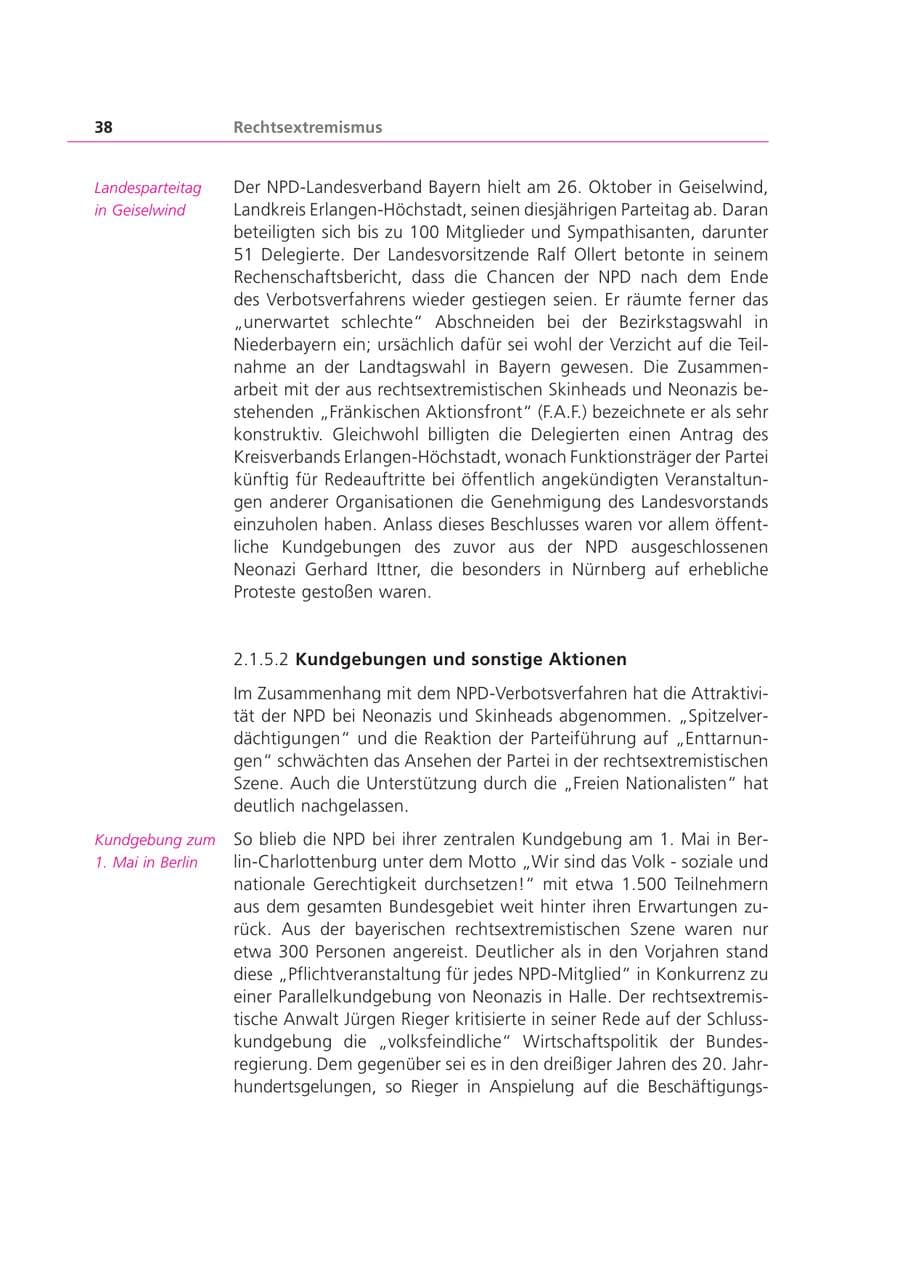 Seite 38 des Verfassungsschutzbericht 2003 Bayern