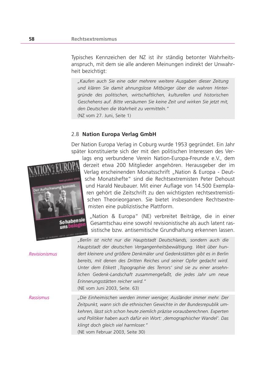 Seite 58 des Verfassungsschutzbericht 2003 Bayern