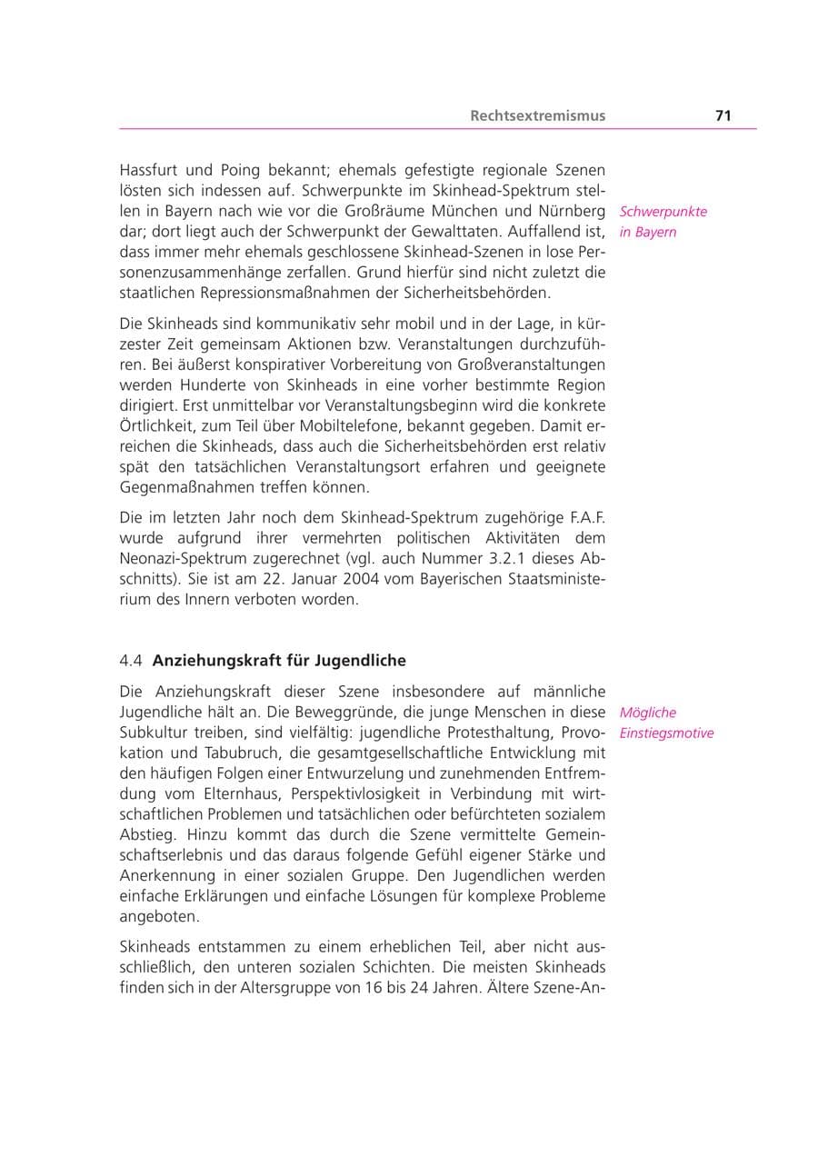 Seite 71 des Verfassungsschutzbericht 2003 Bayern