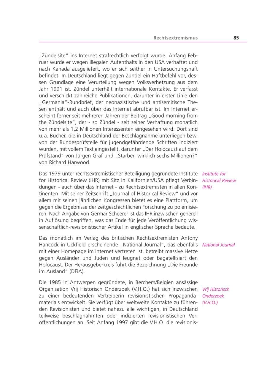 Seite 85 des Verfassungsschutzbericht 2003 Bayern