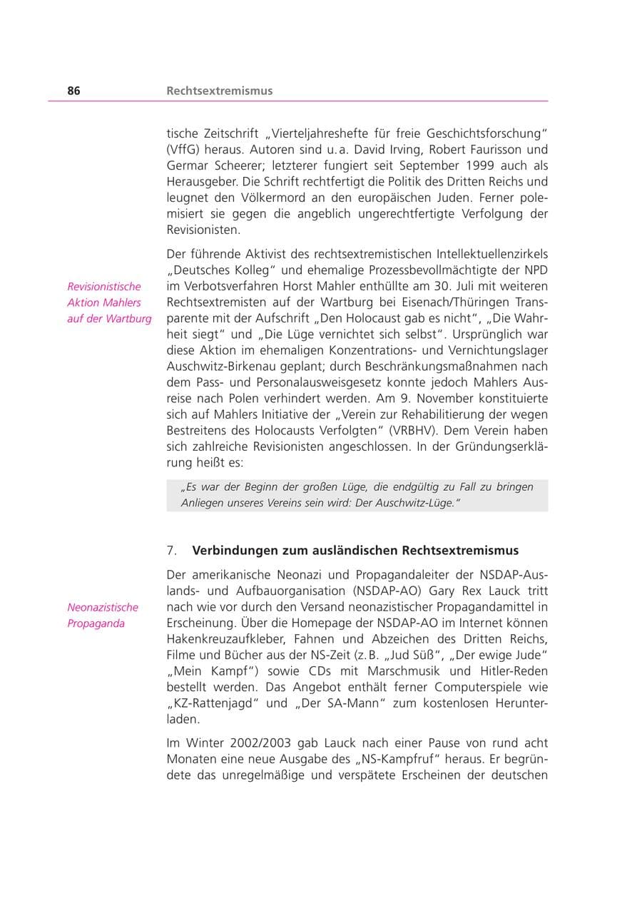 Seite 86 des Verfassungsschutzbericht 2003 Bayern
