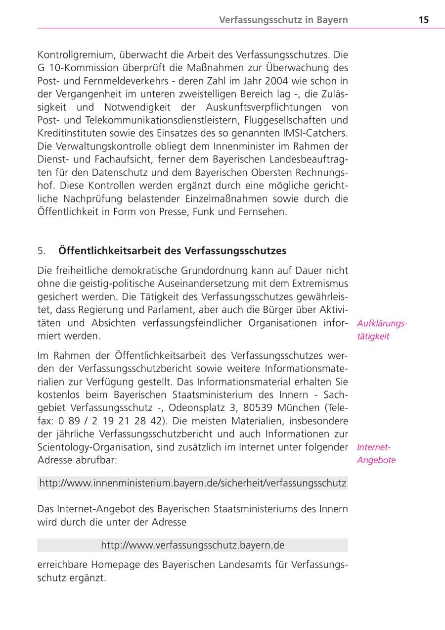 Seite 15 des Verfassungsschutzbericht 2004 Bayern