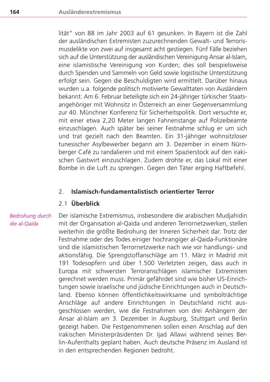 Seite 164 des Verfassungsschutzbericht 2004 Bayern