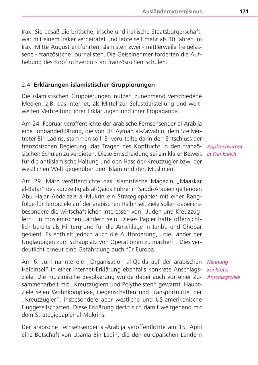 Seite 171 des Verfassungsschutzbericht 2004 Bayern