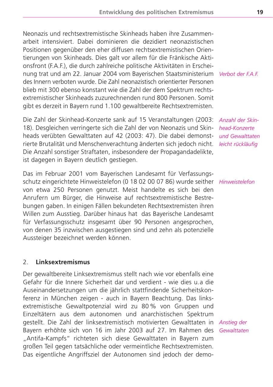 Seite 19 des Verfassungsschutzbericht 2004 Bayern