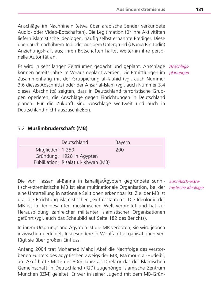 Seite 181 des Verfassungsschutzbericht 2004 Bayern