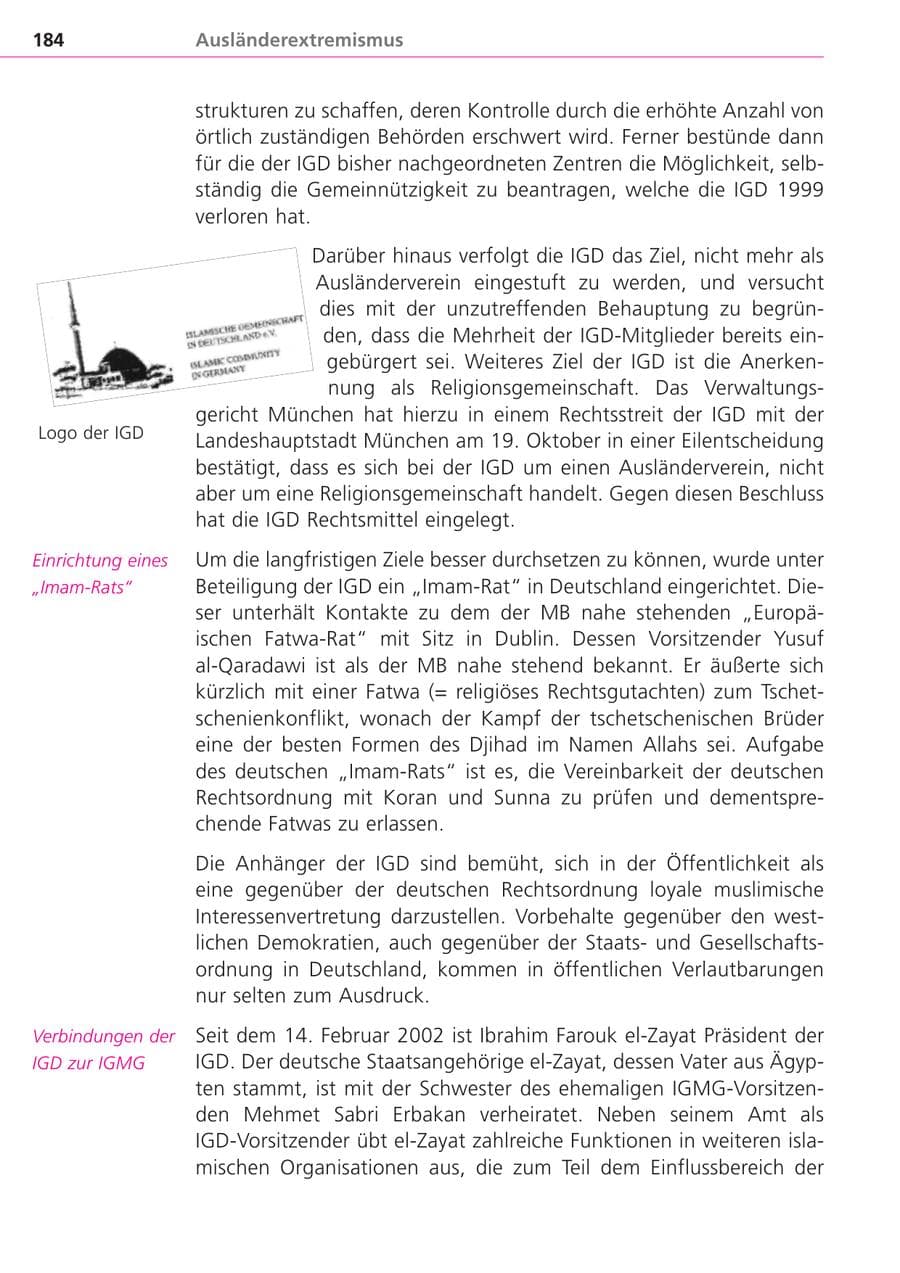 Seite 184 des Verfassungsschutzbericht 2004 Bayern