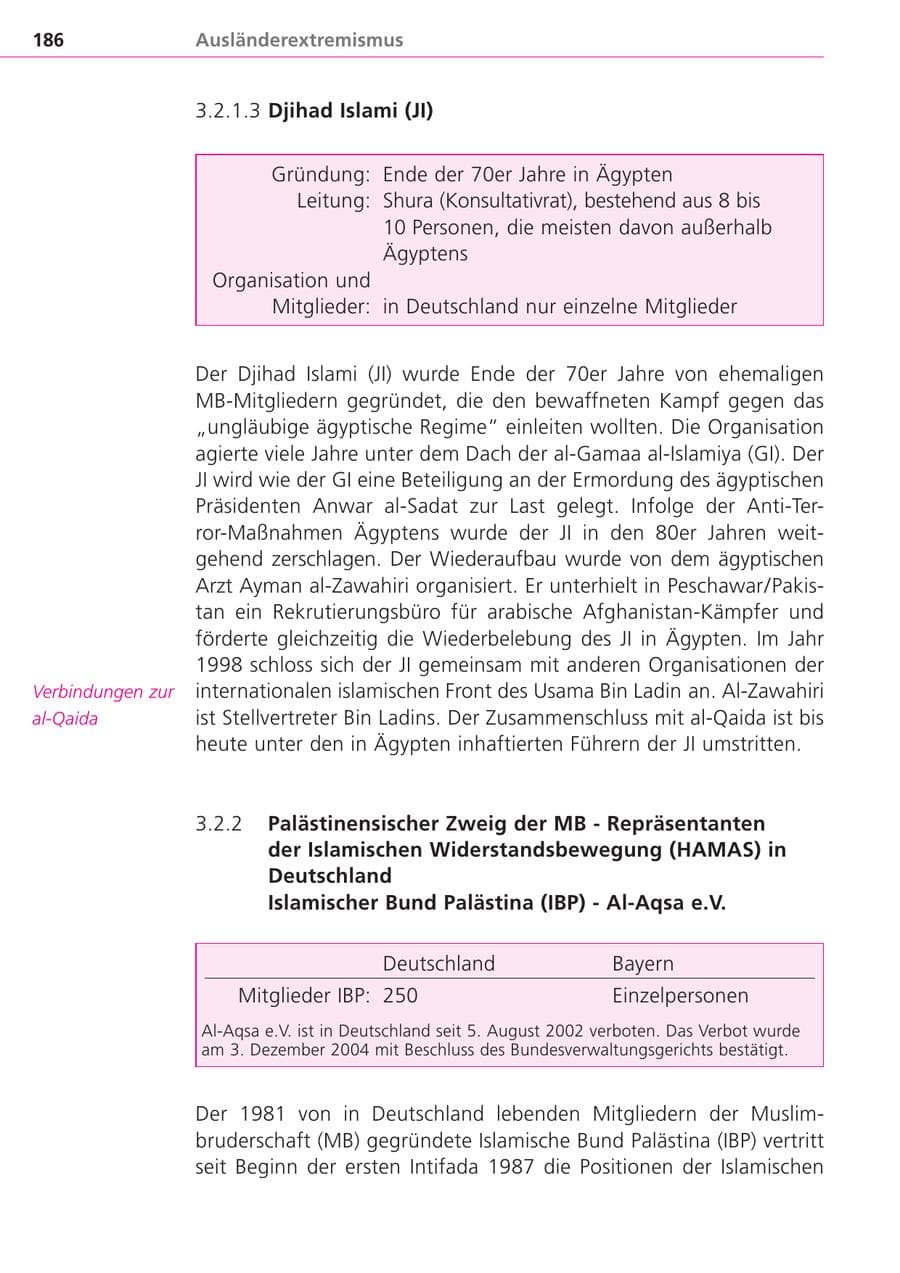 Seite 186 des Verfassungsschutzbericht 2004 Bayern