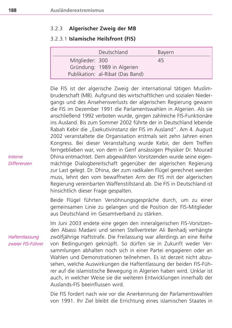 Seite 188 des Verfassungsschutzbericht 2004 Bayern