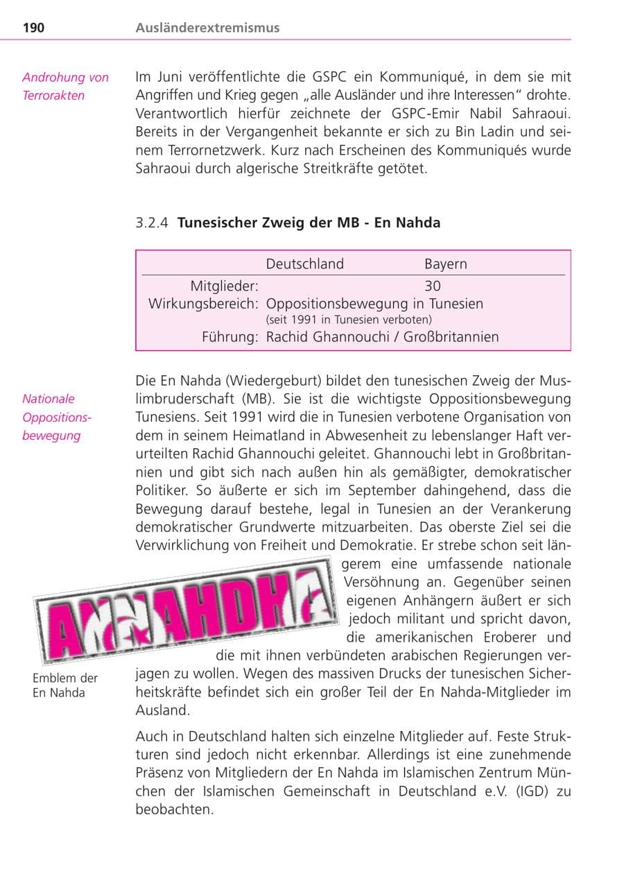 Seite 190 des Verfassungsschutzbericht 2004 Bayern
