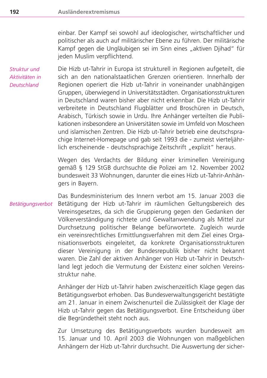 Seite 192 des Verfassungsschutzbericht 2004 Bayern