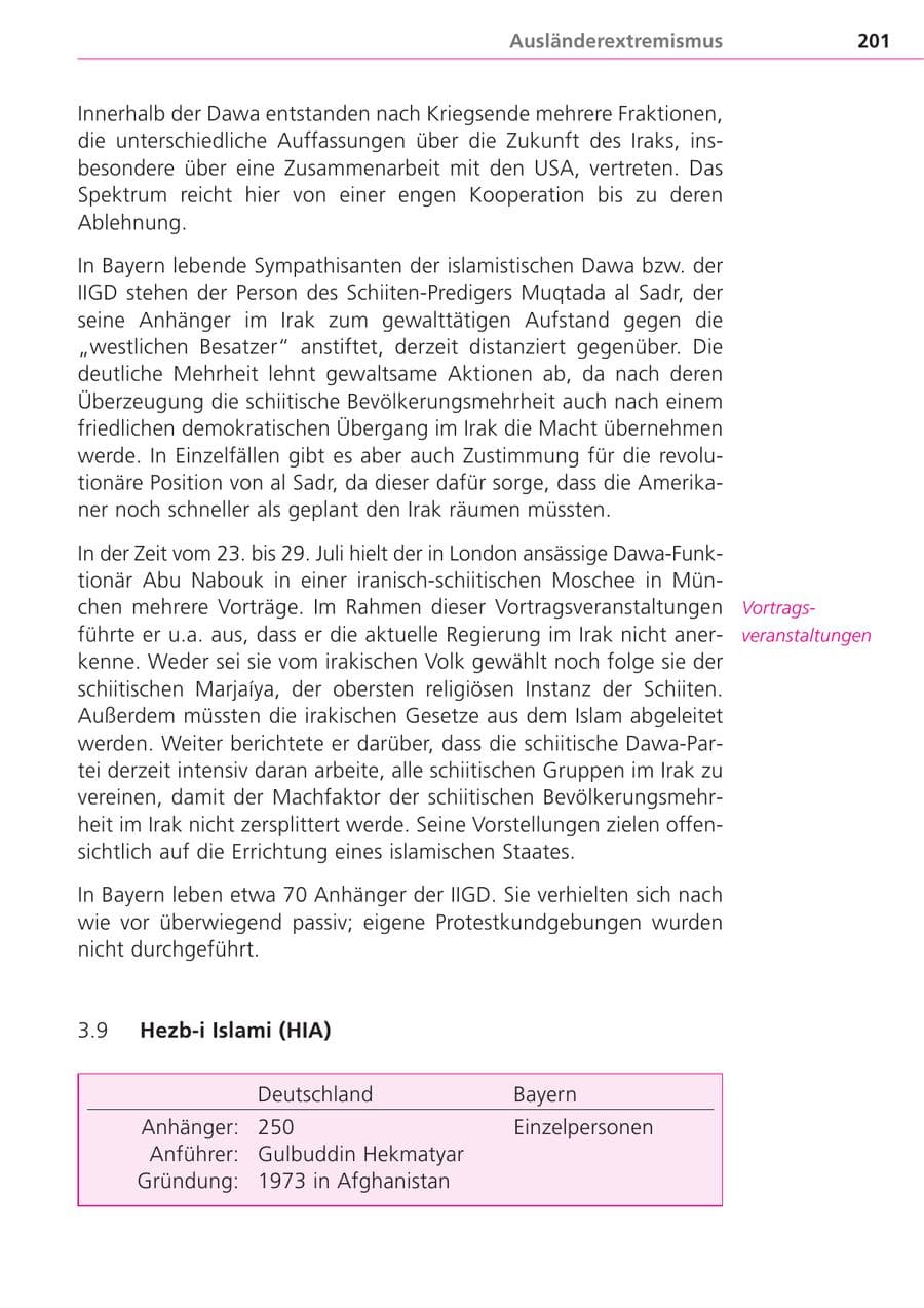 Seite 201 des Verfassungsschutzbericht 2004 Bayern