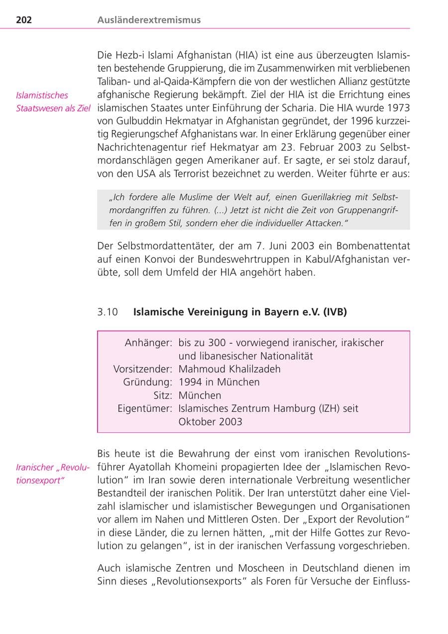 Seite 202 des Verfassungsschutzbericht 2004 Bayern