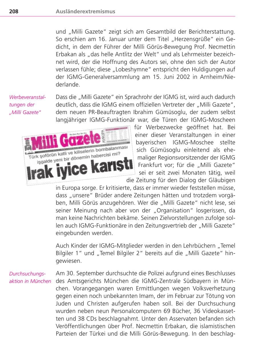 Seite 208 des Verfassungsschutzbericht 2004 Bayern