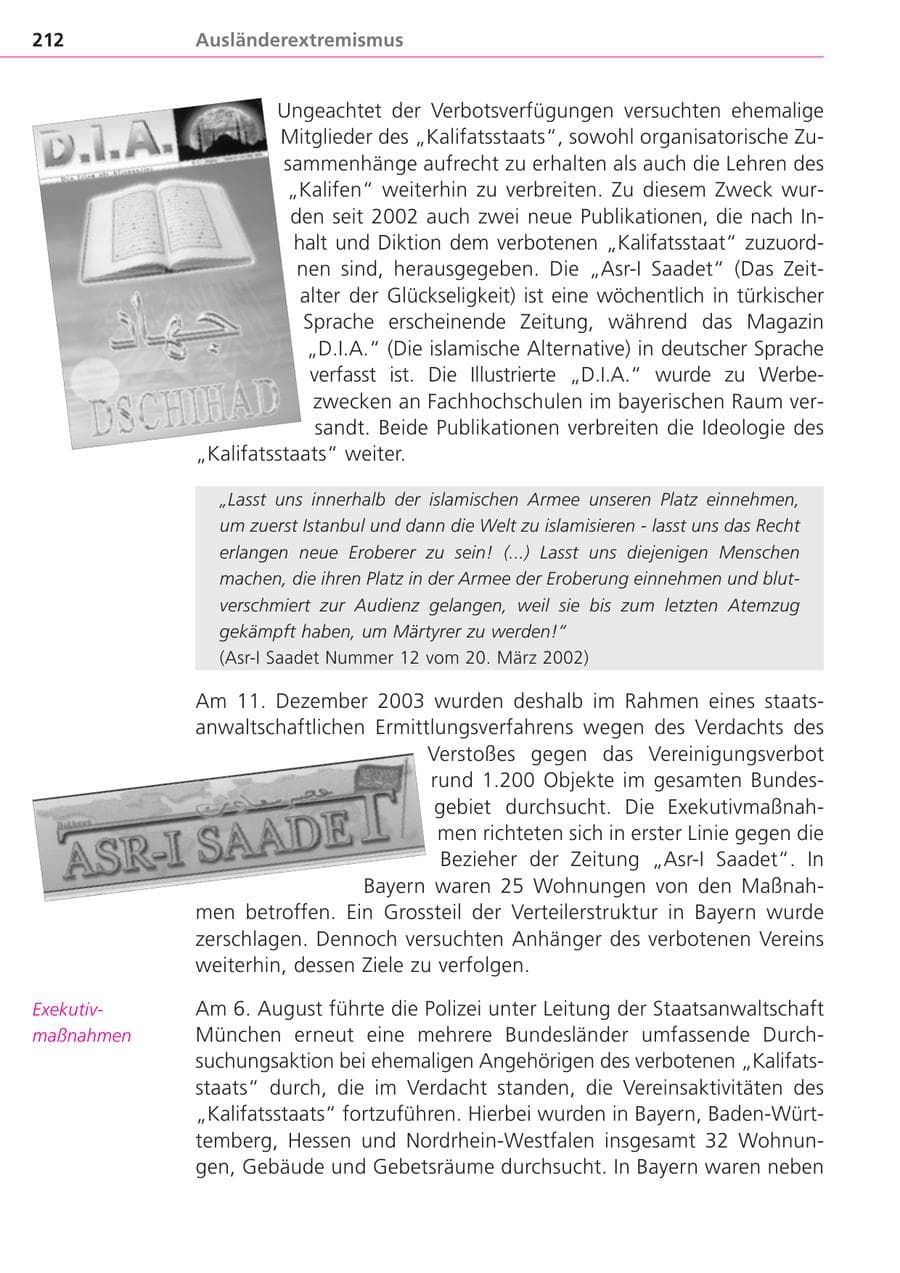 Seite 212 des Verfassungsschutzbericht 2004 Bayern