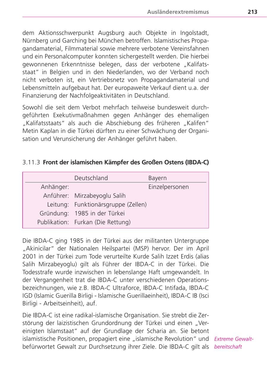 Seite 213 des Verfassungsschutzbericht 2004 Bayern