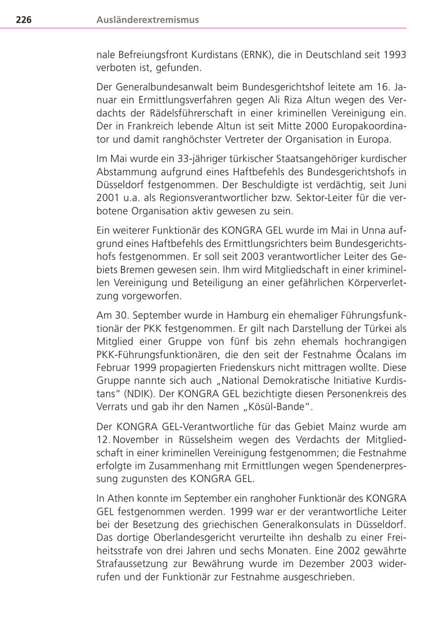Seite 226 des Verfassungsschutzbericht 2004 Bayern