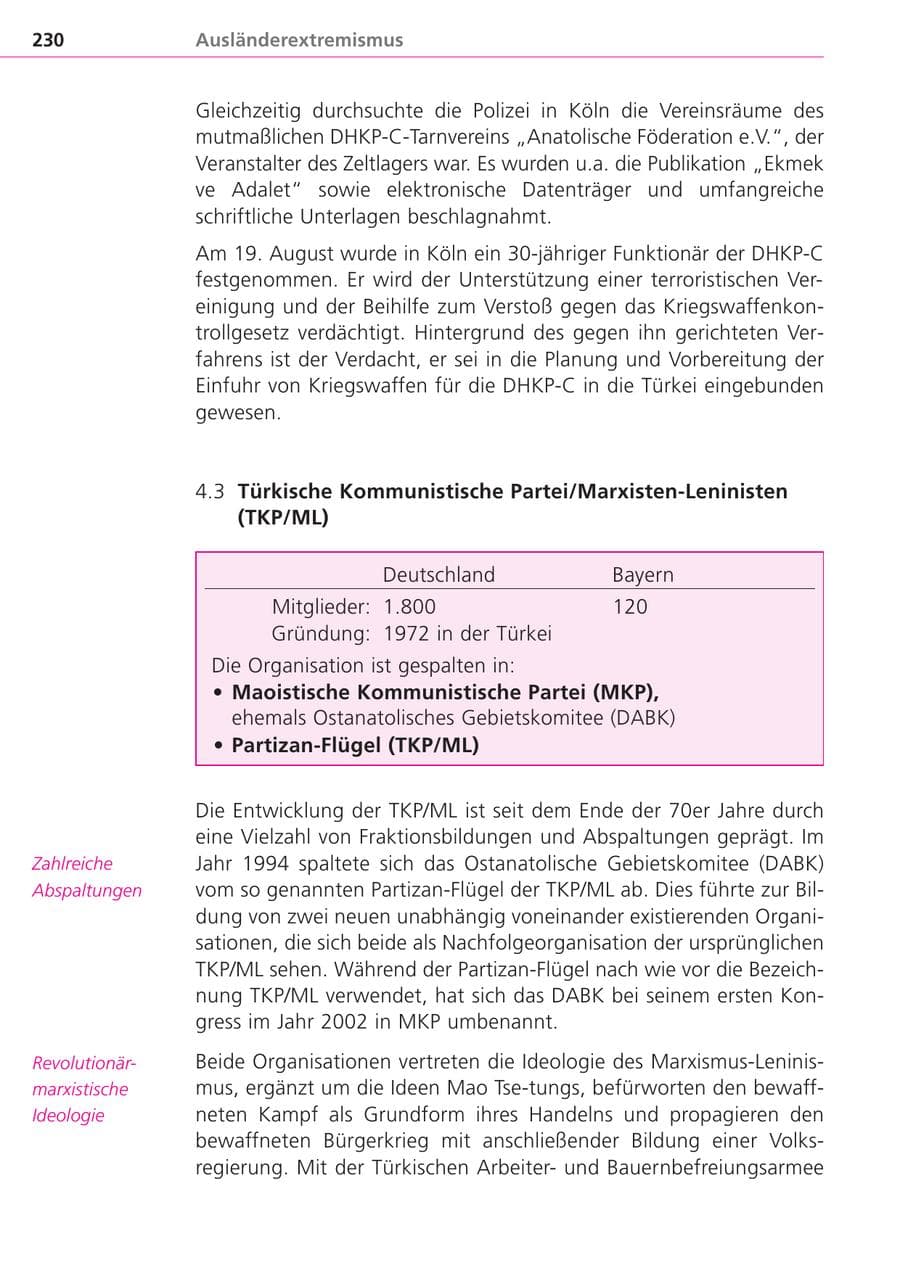 Seite 230 des Verfassungsschutzbericht 2004 Bayern