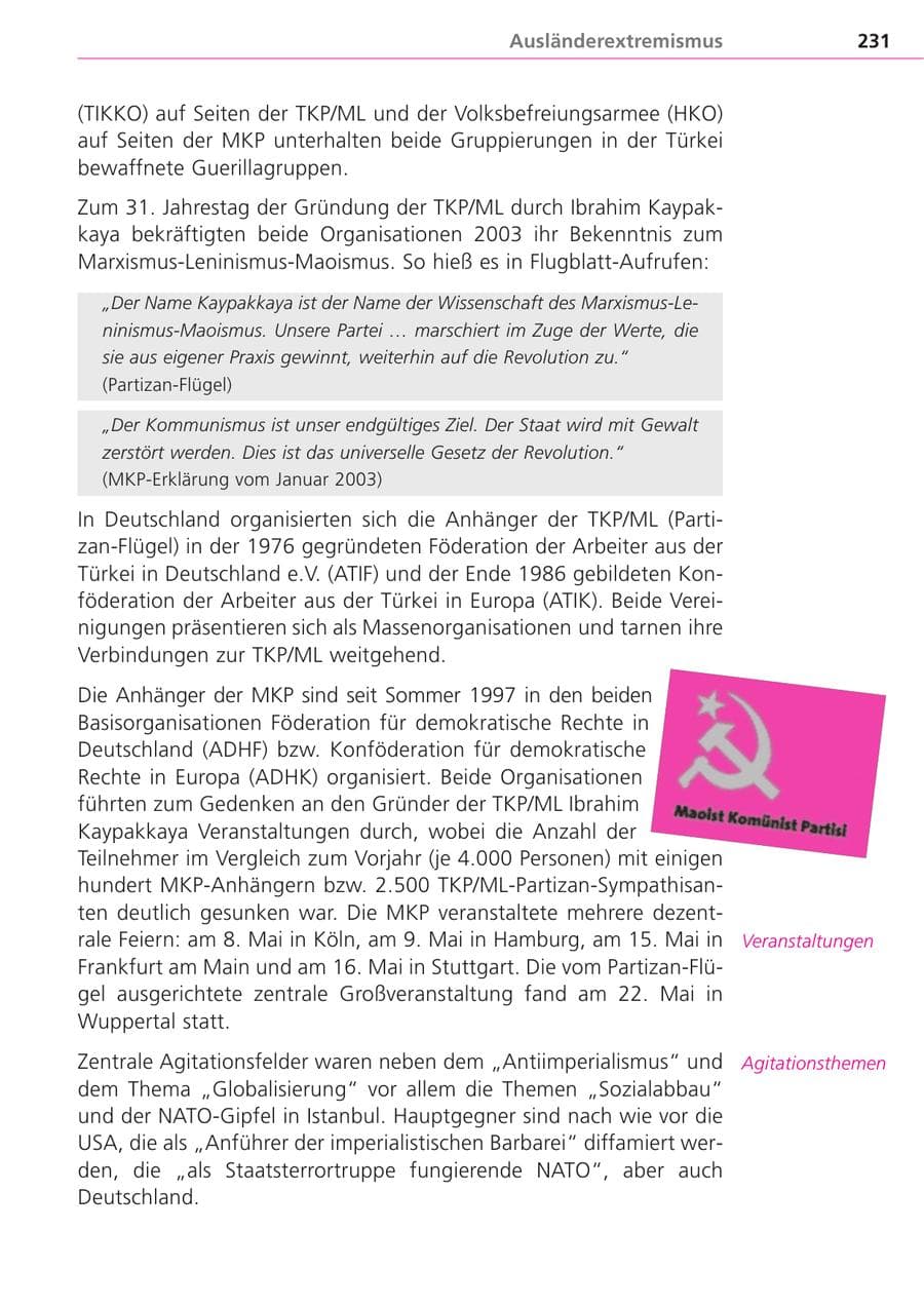 Seite 231 des Verfassungsschutzbericht 2004 Bayern