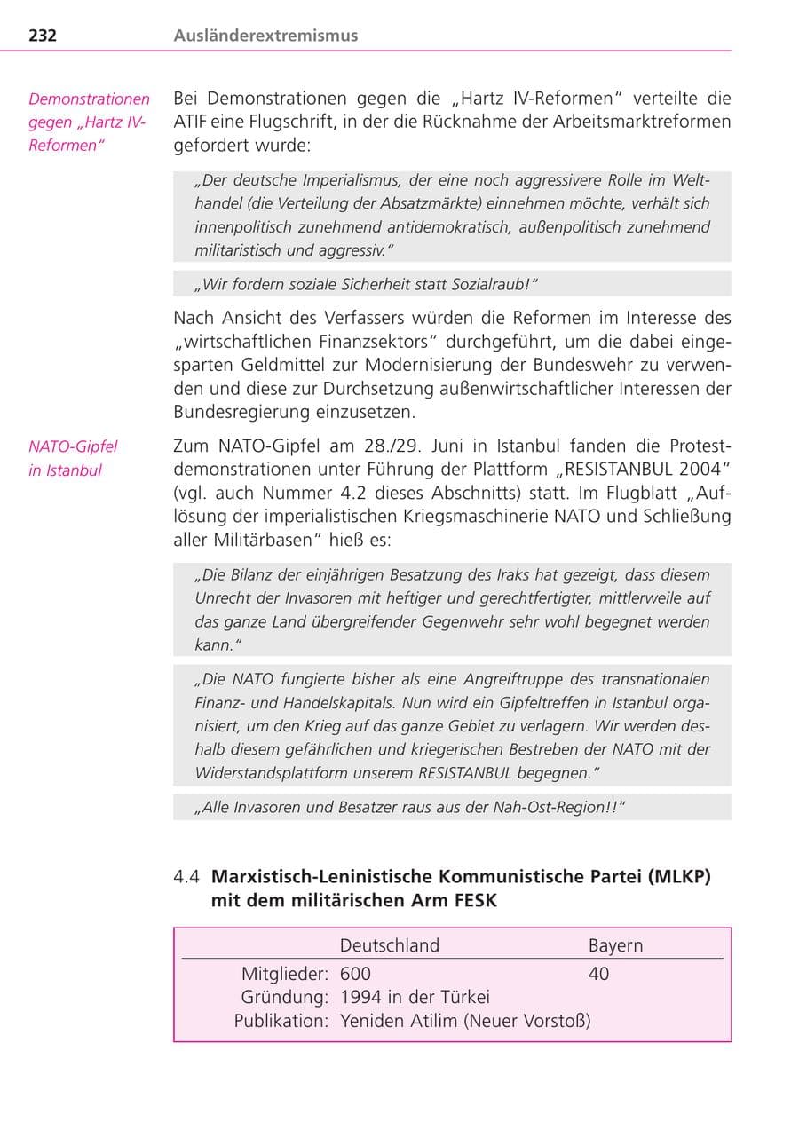 Seite 232 des Verfassungsschutzbericht 2004 Bayern