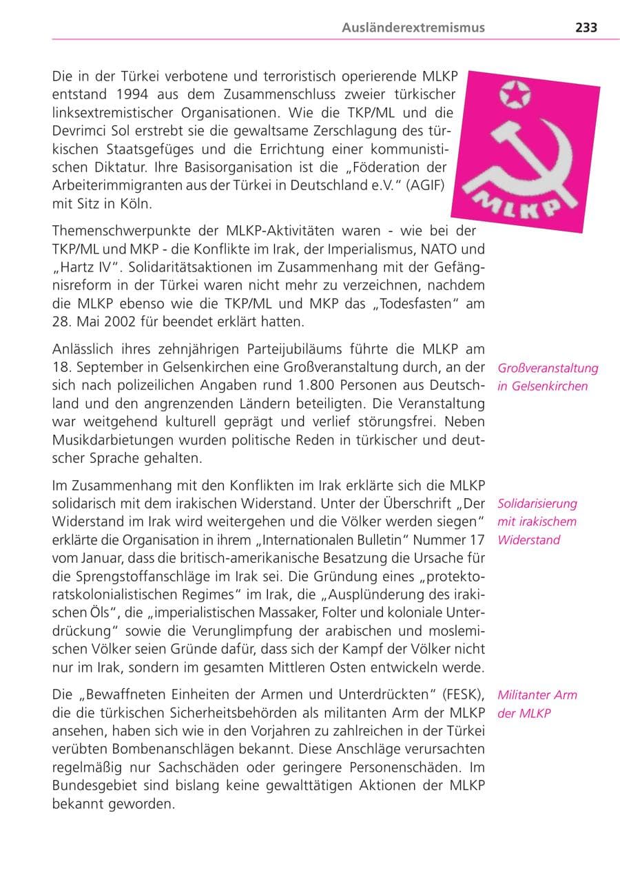 Seite 233 des Verfassungsschutzbericht 2004 Bayern