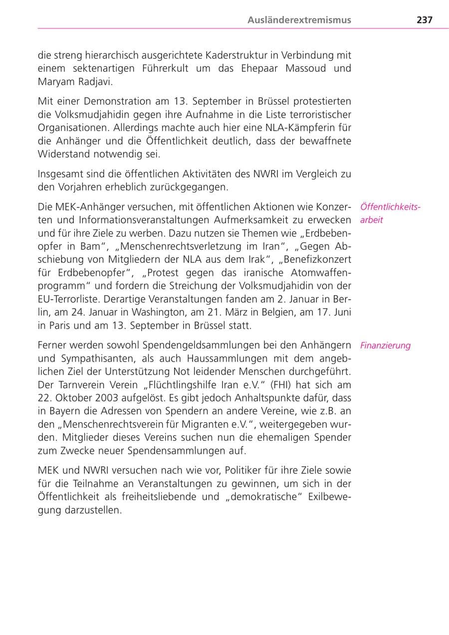 Seite 237 des Verfassungsschutzbericht 2004 Bayern