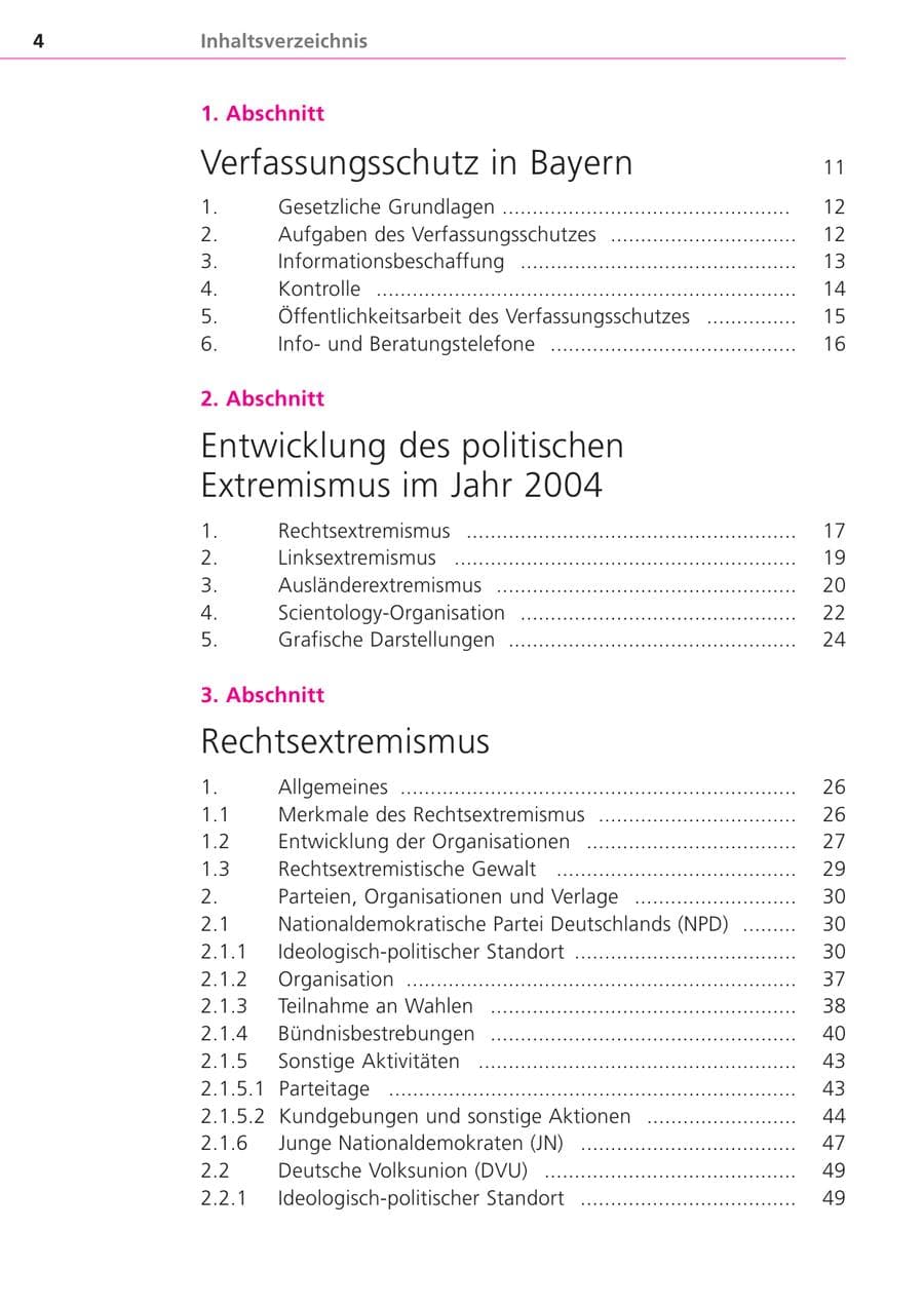 Seite 4 des Verfassungsschutzbericht 2004 Bayern