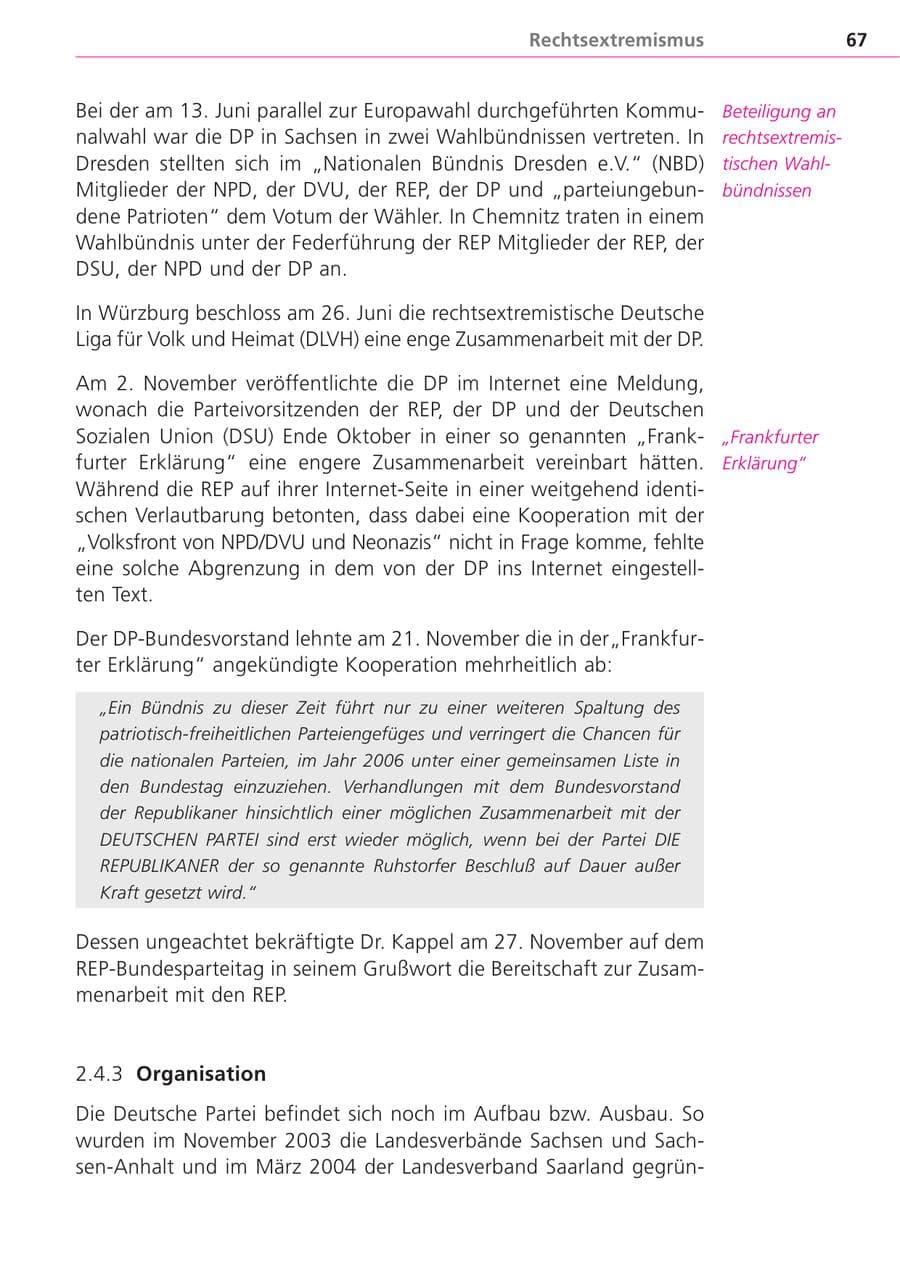 Seite 67 des Verfassungsschutzbericht 2004 Bayern