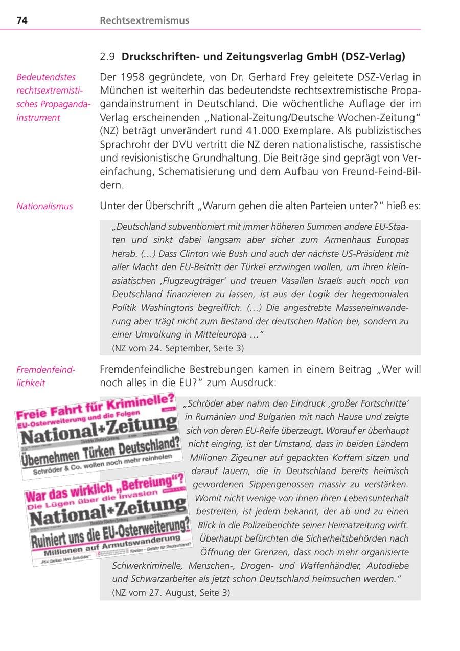 Seite 74 des Verfassungsschutzbericht 2004 Bayern