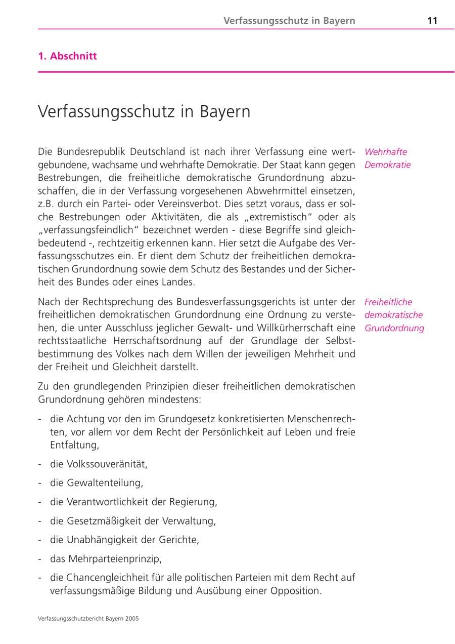 Seite 11 des Verfassungsschutzbericht 2005 Bayern